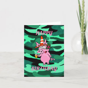 Funny Drink Pig Birthday Card Kaart