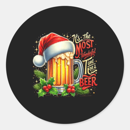 Funny Drinking Christmas Santa Beer Lovers Trend N Ronde Sticker (Voorkant)