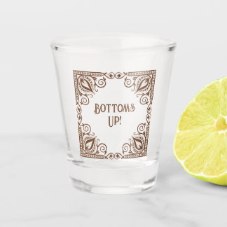 Funny Drinking Themed Bottoms Up! Lotus Art Border Shot Glas