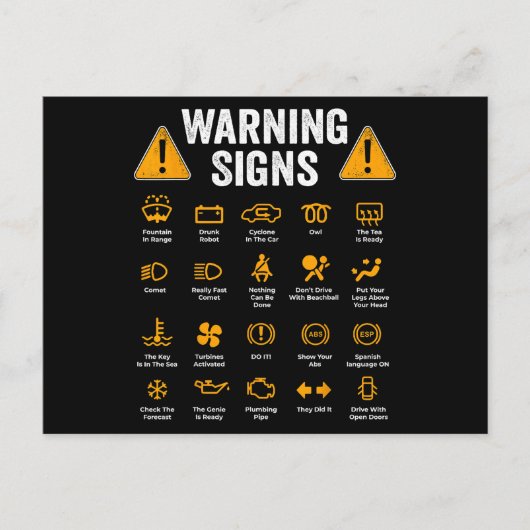 Funny Driving Warning Signs 101 Auto Mechanic Gift Briefkaart (Voorkant)
