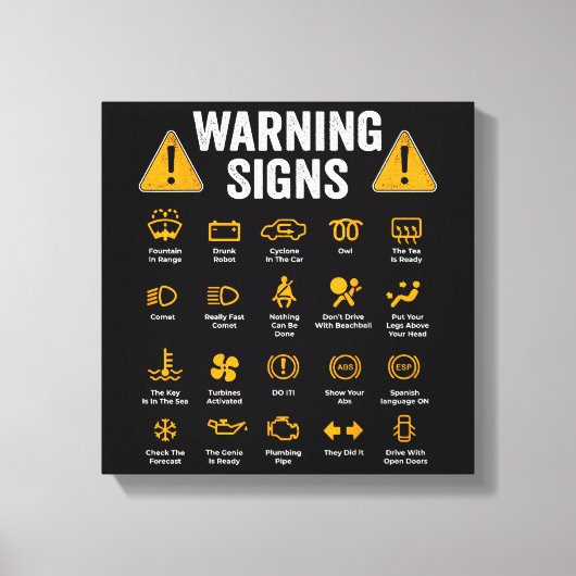 Funny Driving Warning Signs 101 Auto Mechanic Gift Canvas Afdruk (Voorkant)