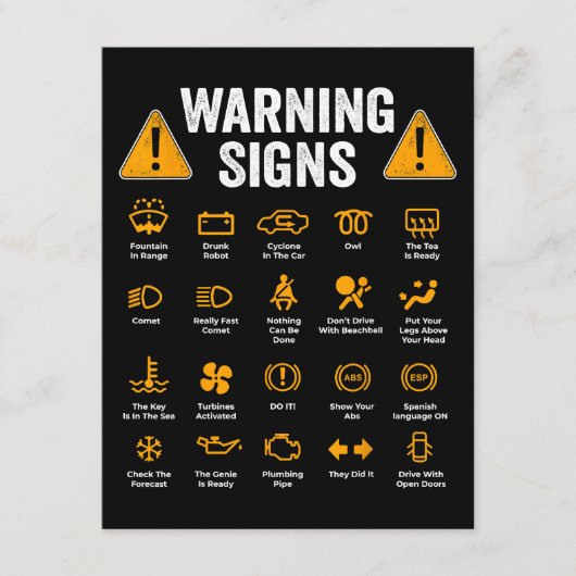 Funny Driving Warning Signs 101 Auto Mechanic Gift Informatiekaartje (Voorkant)