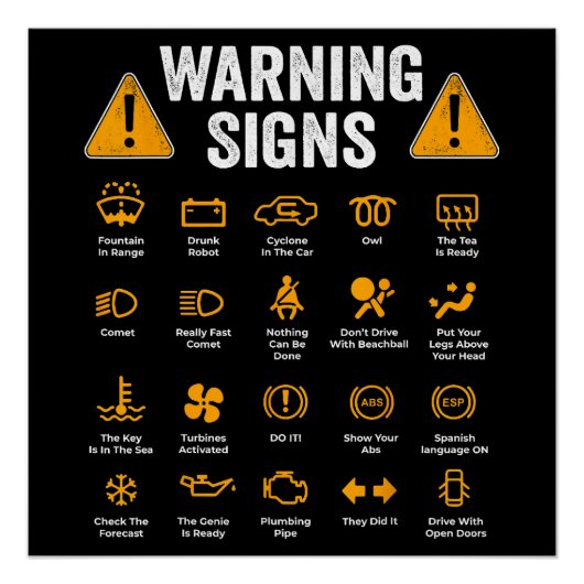 Funny Driving Warning Signs 101 Auto Mechanic Gift Perfect Poster (Voorkant)