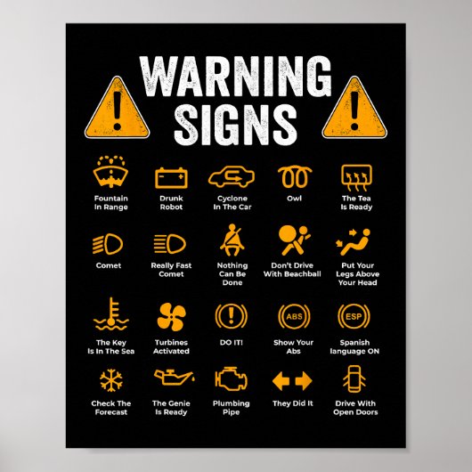 Funny Driving Warning Signs 101 Auto Mechanic Gift Poster (Voorkant)