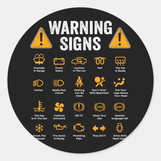Funny Driving Warning Signs 101 Auto Mechanic Gift Ronde Sticker (Voorkant)
