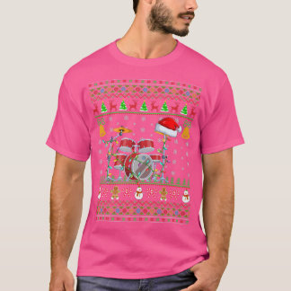 Funny Drum Music Lover Xmas Santa Hat Drum Ugly Ch T-shirt