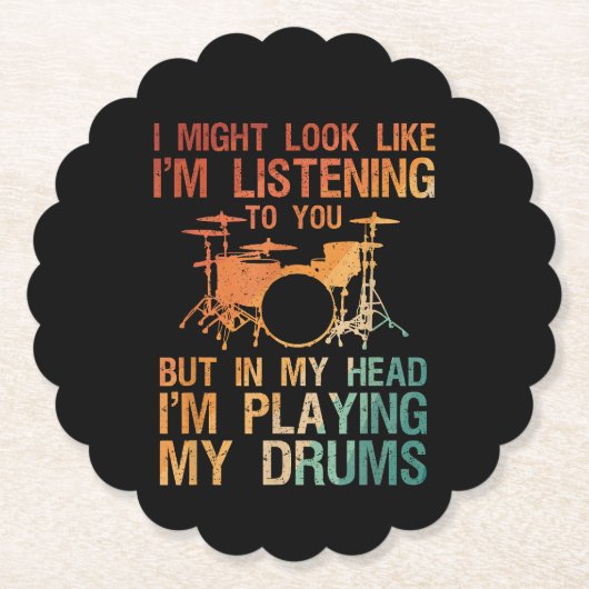 Funny Drummer Art voor mannen Drum Player Percus Kartonnen Onderzetters (Voorkant)