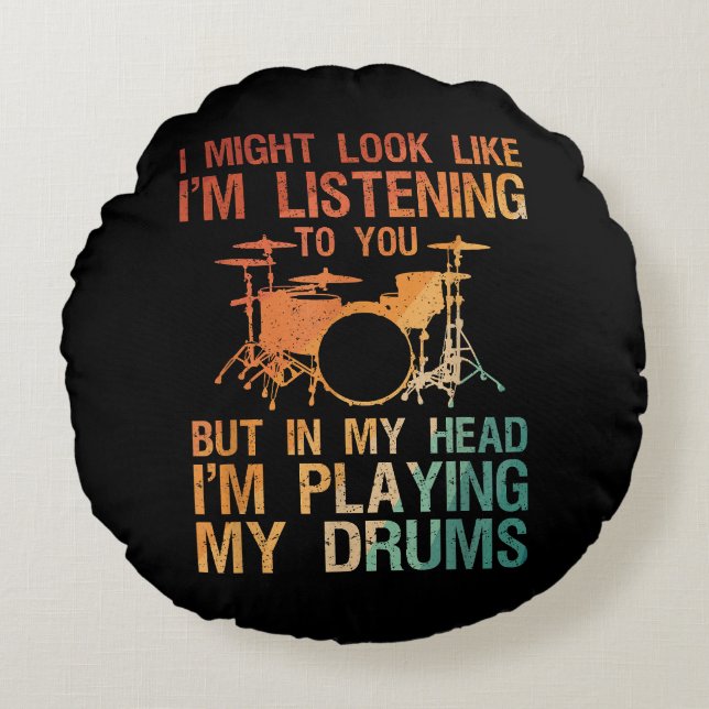 Funny Drummer Art voor mannen Drum Player Percus Rond Kussen (Voorkant)