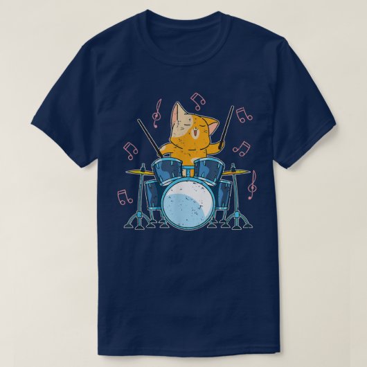 Funny Drummer Cat Percussion Music Drum Set Drumst T-shirt (Design voorkant)