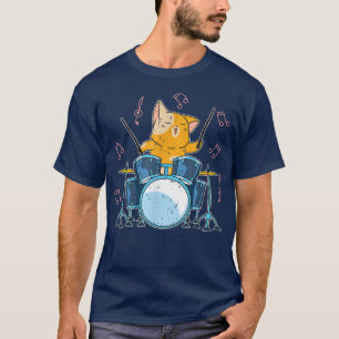 Funny Drummer Cat Percussion Music Drum Set Drumst T-shirt