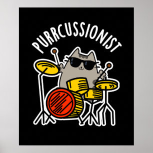 Funny Drummer Cat Pun Dark BG Gesponnen Poster