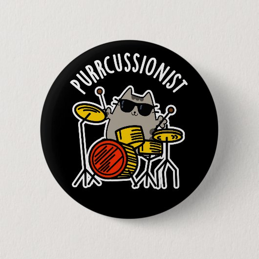 Funny Drummer Cat Pun Dark BG Gesponnen Ronde Button 5,7 Cm (Voorkant)