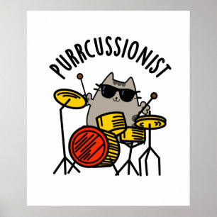 Funny Drummer Cat Pun, Gesponnen Poster