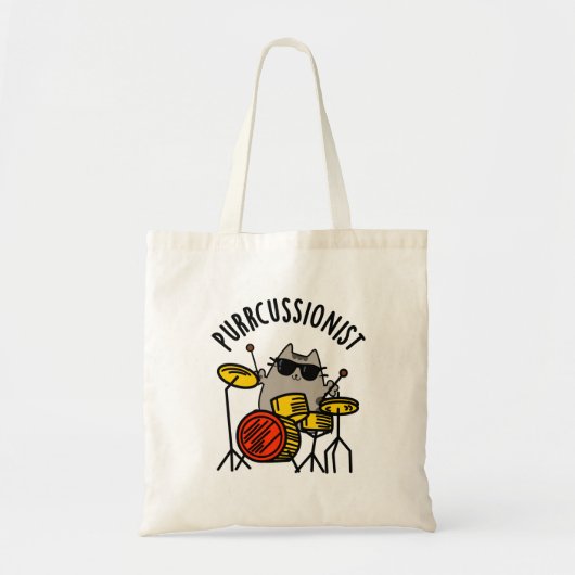 Funny Drummer Cat Pun, Gesponnen Tote Bag (Voorkant)