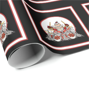 Funny Drummer Santa Rock en Roll-kerstmuzikant Cadeaupapier