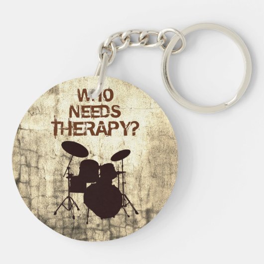 Funny Drummer Therapy Drum Kit Percussion Drumming Sleutelhanger (Achterkant)