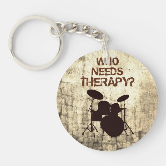 Funny Drummer Therapy Drum Kit Percussion Drumming Sleutelhanger (Voorkant)
