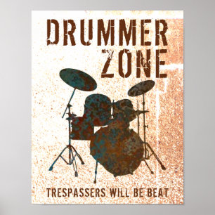 Funny Drummer Zone Drum Kit Music Drumming Poster