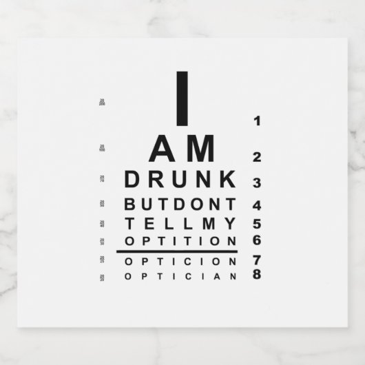 Funny drunk eye chart bier etiket (Enkel label)