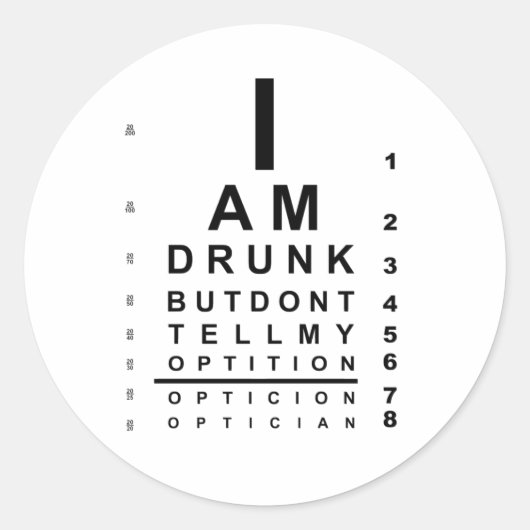 Funny drunk eye chart ronde sticker (Voorkant)