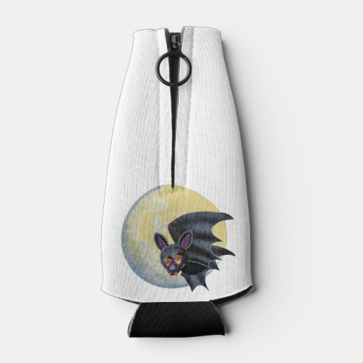 Funny Drunk Halloween Full Moon Bat Flesjeskoeler (Achterkant)