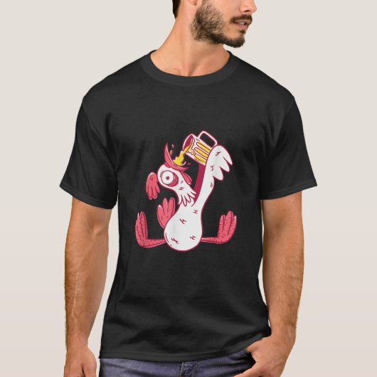 Funny Drunk Rooster Animal Chicken Beer Alcohol Pa T-shirt (Voorkant)
