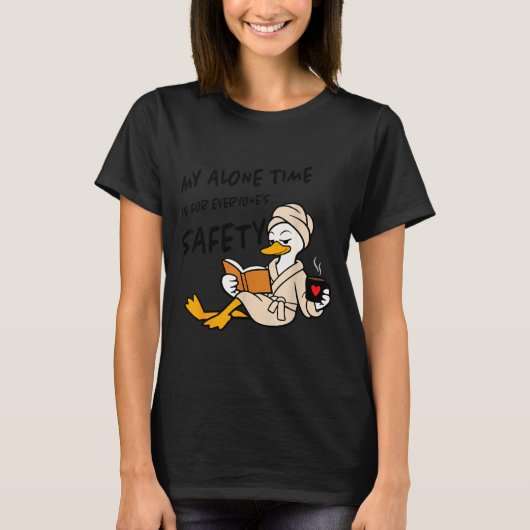 Funny duck alone time safety introvert reading t-shirt (Voorkant)