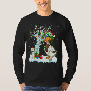 Funny Duck Bird Xmas Bird Lighting Santa Hat Duck T-shirt