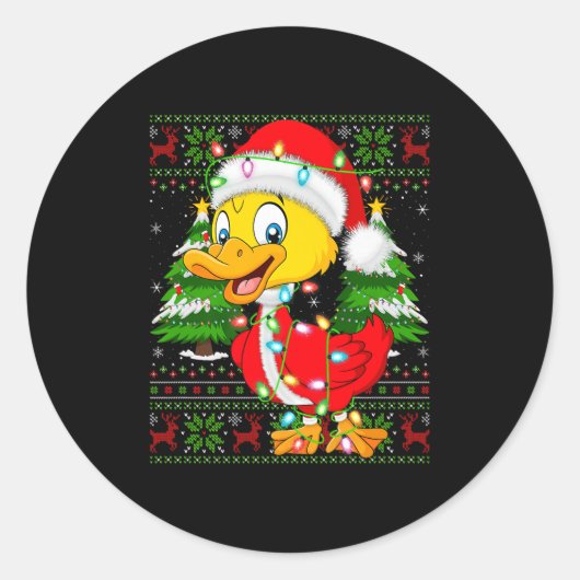 Funny Duck Christmas Lights Santa Costume Ugly Xma Ronde Sticker (Voorkant)