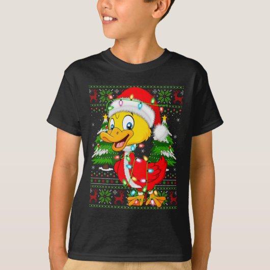 Funny Duck Christmas Lights Santa Costume Ugly Xma T-shirt (Voorkant)