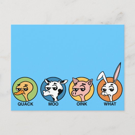 FUNNY DUCK COW PIG EN RABBIT BRIEFKAART (Voorkant)