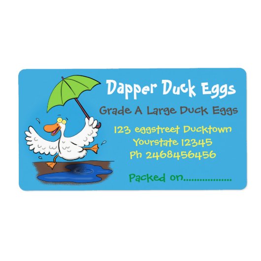 Funny duck dansend cartoon illustratie eikarton etiket (Voorkant)