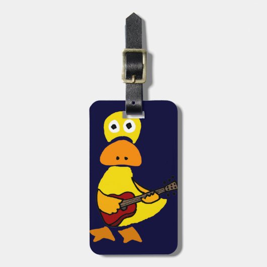 Funny Duck die Guitar Primitive Art speelt Bagagelabel (Voorkant verticaal)
