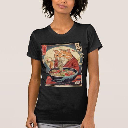 Funny Duck Eating Ramen Japanese Ukiyo-e Style T-shirt (Voorkant)