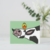 Funny Duck op een Cow-Cartoon Briefkaart (Staand voorkant)