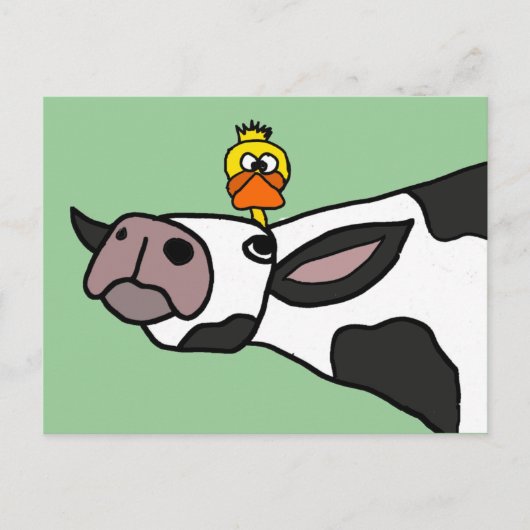 Funny Duck op een Cow-Cartoon Briefkaart (Voorkant)