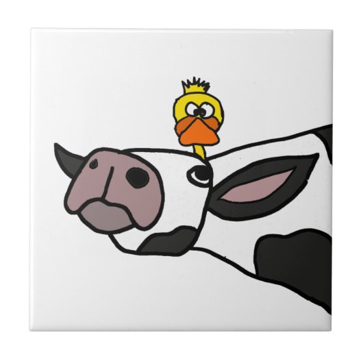 Funny Duck op een Cow-Cartoon Tegeltje (Voorkant)