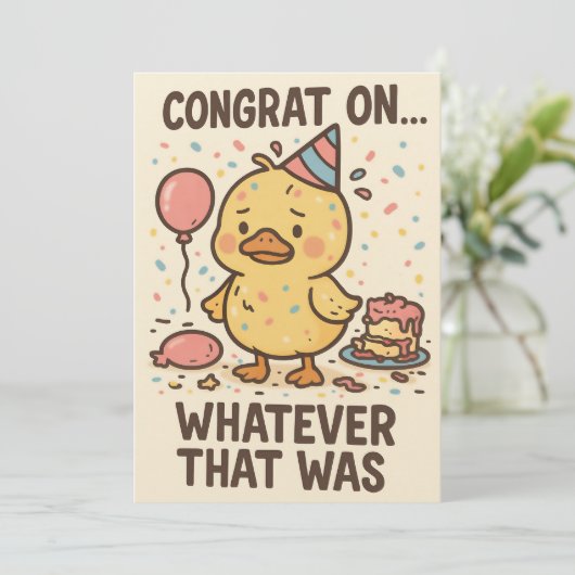 Funny Duck Party Greeting Card - Congrats On... Bedankkaart (Staand voorkant)