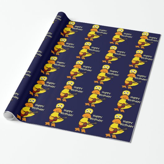 Funny Duck Plays Guitar Wrapping Paper Cadeaupapier (Uitgerold)