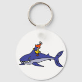 Funny Duck Riding Shark Cartoon Sleutelhanger (Voorkant)