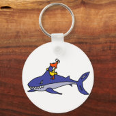 Funny Duck Riding Shark Cartoon Sleutelhanger (Voorkant)