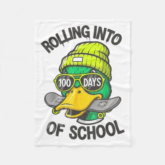 Funny Duck Skateboard 100 Days Of School Outfit Fleece Deken (Voorkant)