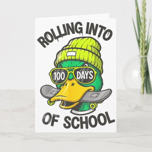 Funny Duck Skateboard 100 Days Of School Outfit Kaart (Voorkant)