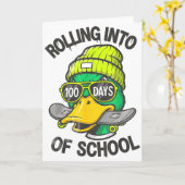 Funny Duck Skateboard 100 Days Of School Outfit Kaart (Gele Bloem)