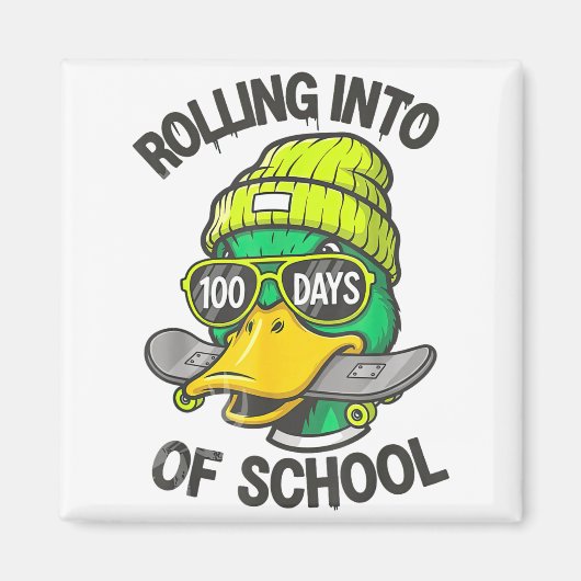 Funny Duck Skateboard 100 Days Of School Outfit Magneet (Voorkant)