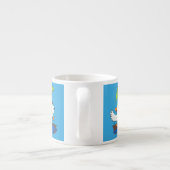 Funny duck with umbrella dancing cartoon espresso kop (Achterkant)