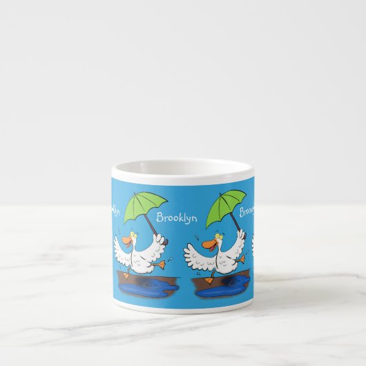 Funny duck with umbrella dancing cartoon espresso kop (Voorkant)