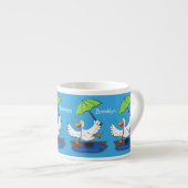 Funny duck with umbrella dancing cartoon espresso kop (Voorkant rechts)