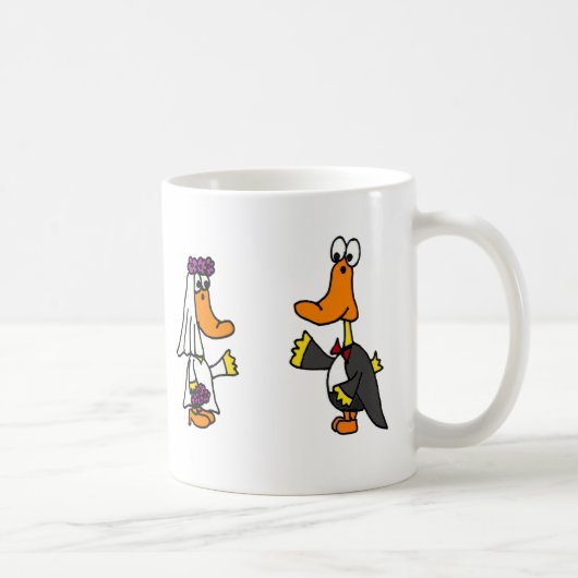 Funny Ducks Bride en Groom Wedding Cartoon Koffiemok (Rechts)