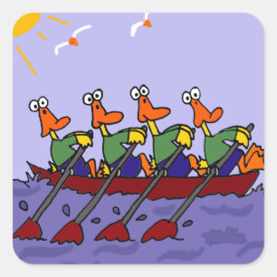 Funny Ducks in a Row Cartoon Vierkante Sticker
